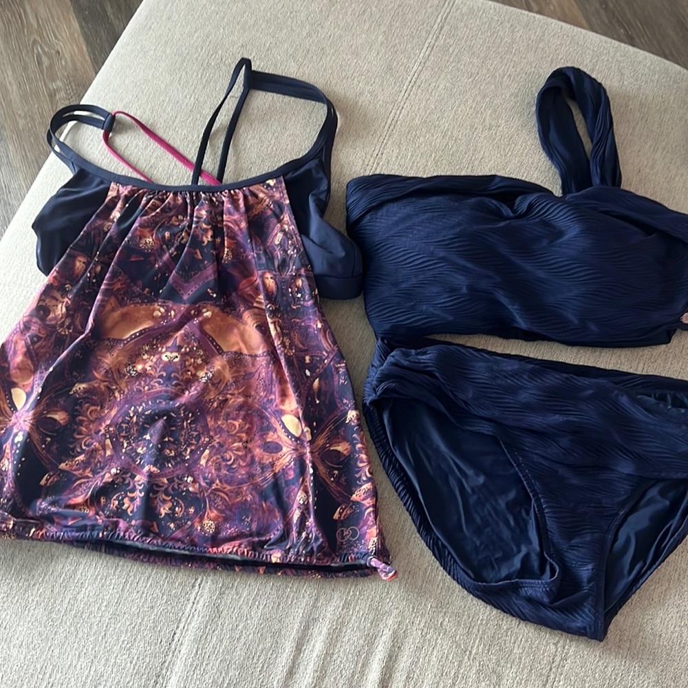 Calia 3 piece swimsuit. Size L/XL Blue two piece and matching Tankini top.